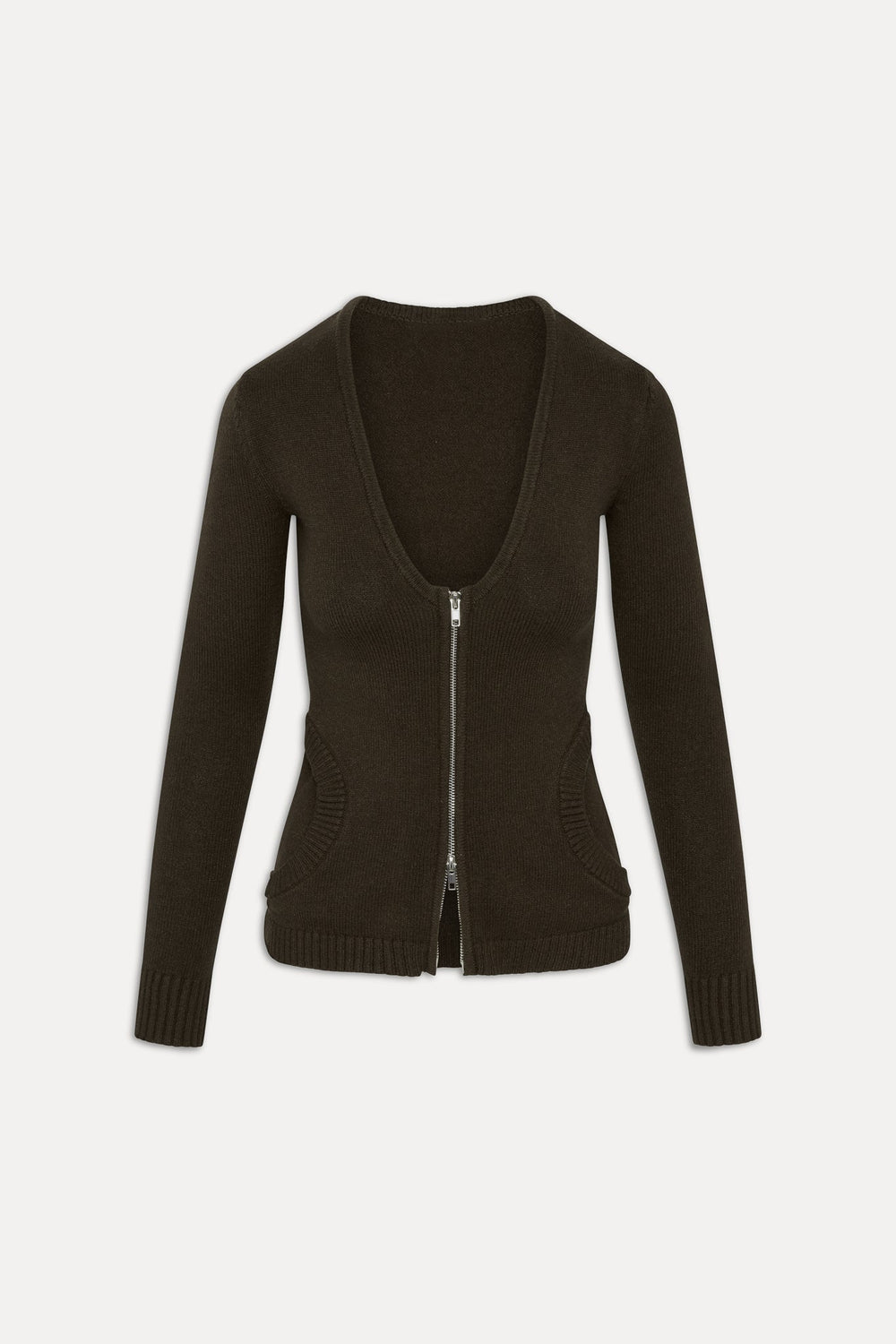 Sienna Zip Up Knit Sweater - Chocolate Brown Frankies Bikinis Outlet