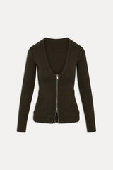 Sienna Zip Up Knit Sweater - Chocolate Brown Frankies Bikinis Outlet