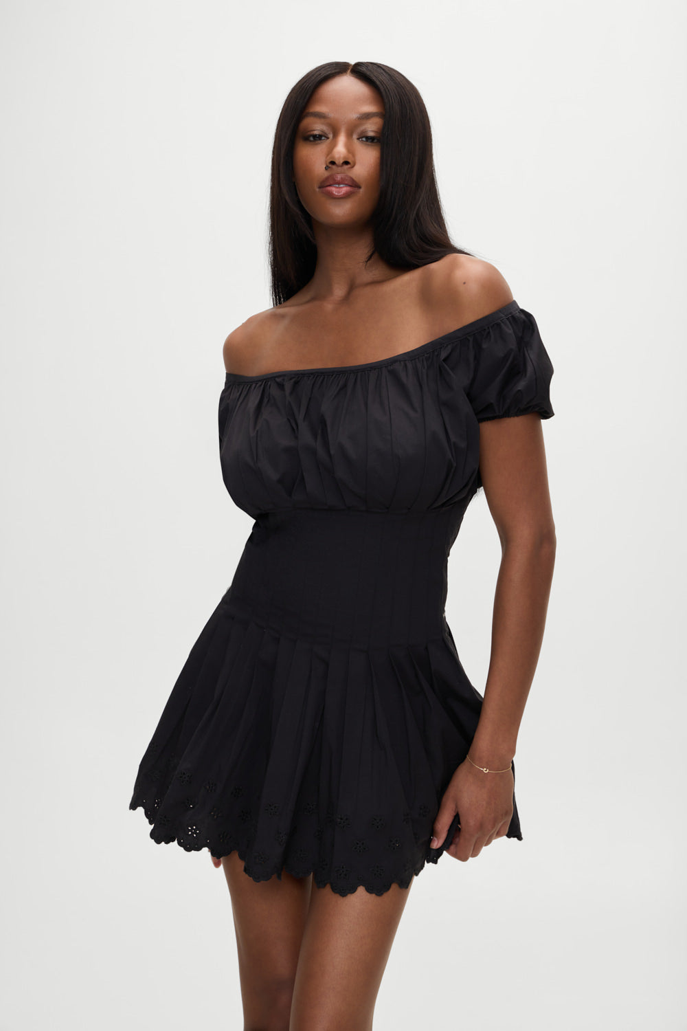 Sadie Embroidered Mini Dress - Black Frankies Bikinis Online