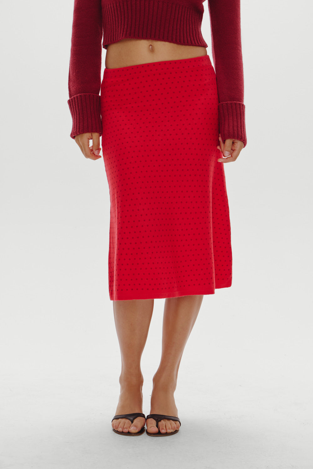 Magnolia Knit Midi Skirt - Cranberry Frankies Bikinis For Sale