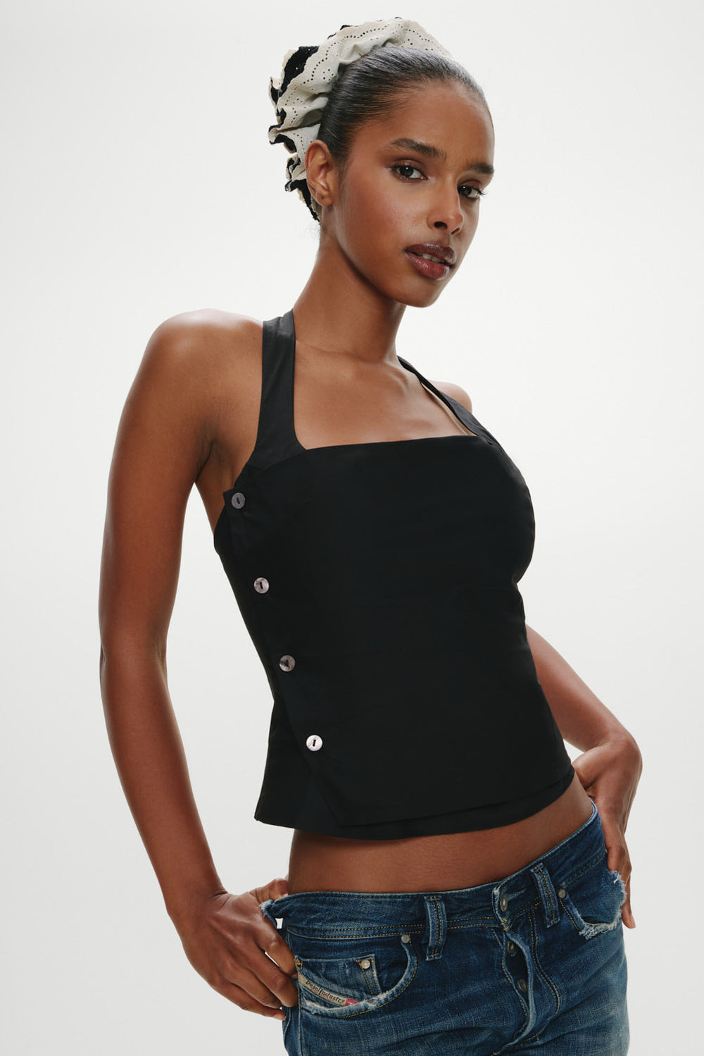 Sterling Cotton Wrap Halter Top - Midnight Serenade Frankies Bikinis Sale