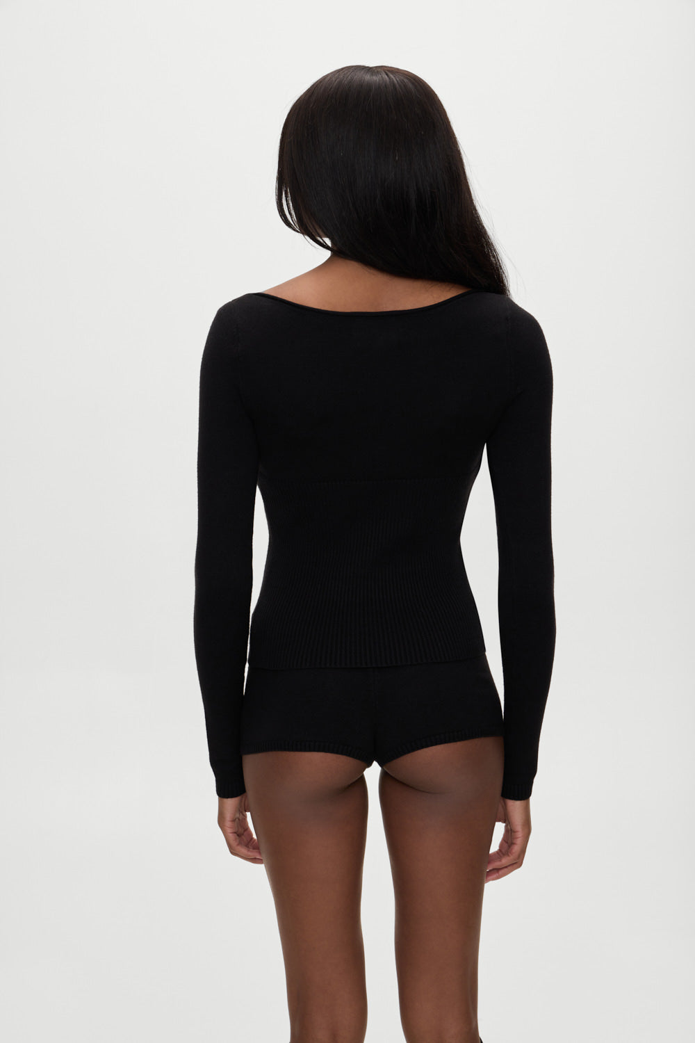 x BELLA HADID Bradley Knit Booty Shorts - Lone Star Black Frankies Bikinis Discount