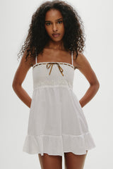 Paris Cotton Babydoll Dress - Daisy White Frankies Bikinis Discount