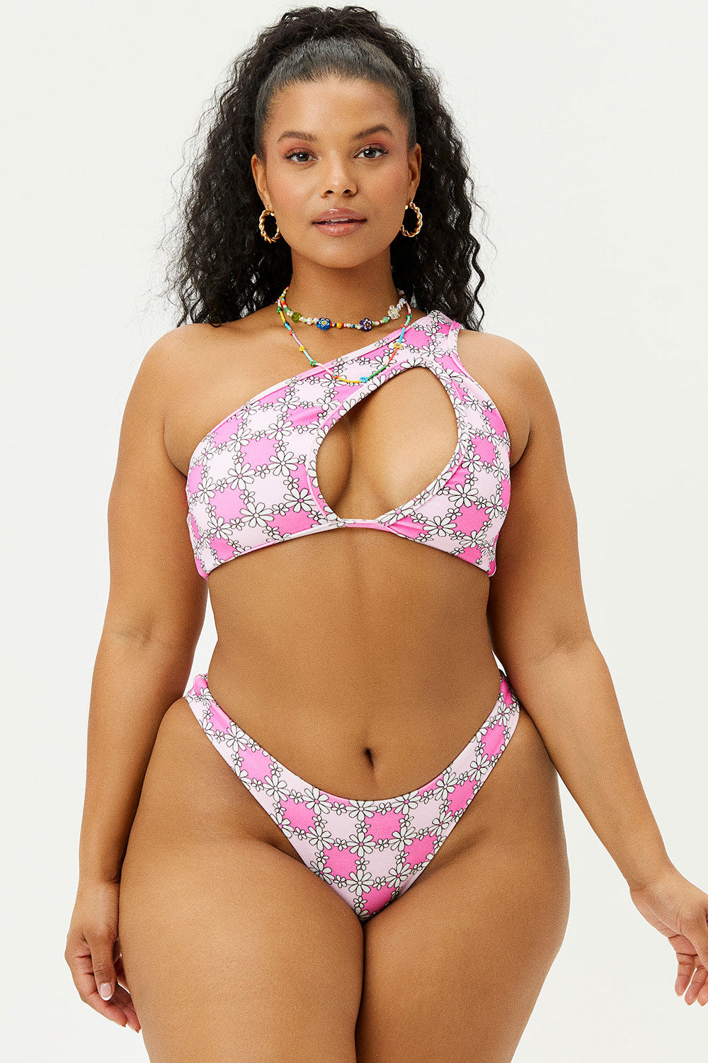 Syd Terry One Shoulder Bikini Top - Pink Daisy Frankies Bikinis For Sale