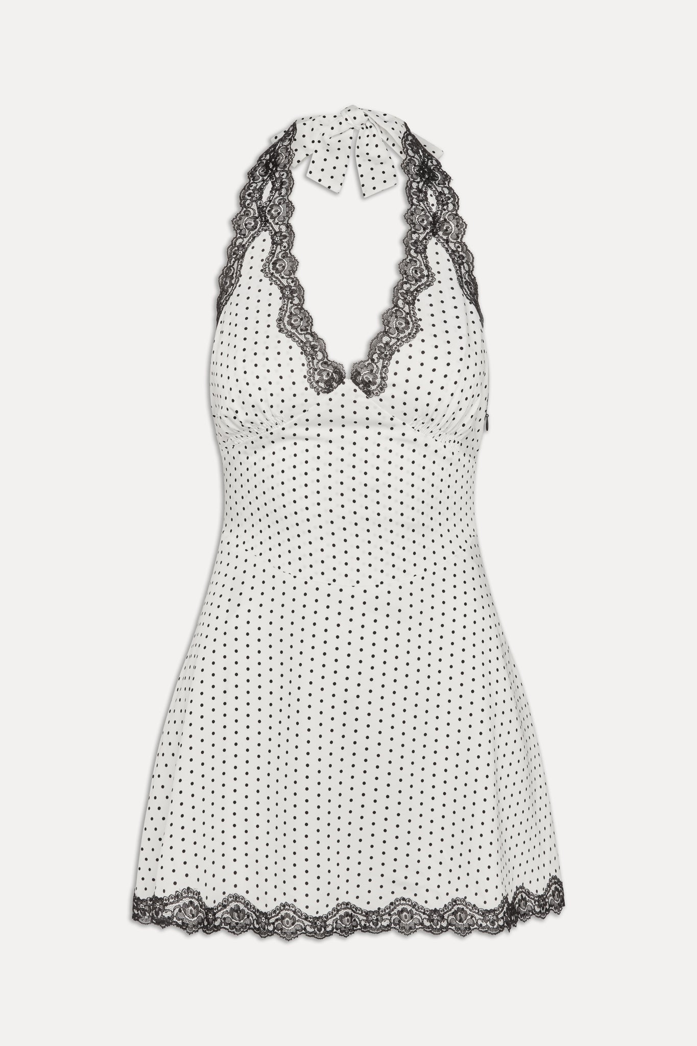 Audrey Satin Mini Dress - White Polka Dot Frankies Bikinis Outlet