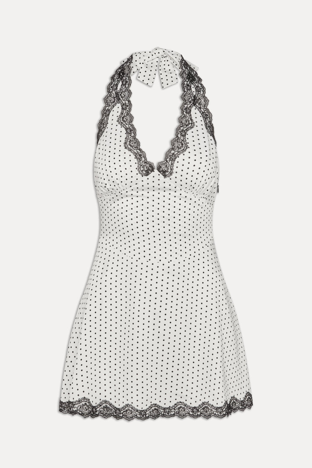 Audrey Satin Mini Dress - White Polka Dot Frankies Bikinis Outlet