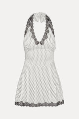 Audrey Satin Mini Dress - White Polka Dot Frankies Bikinis Outlet
