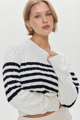 Varsity Striped Cable Knit Sweater - Ivory Frankies Bikinis Outlet