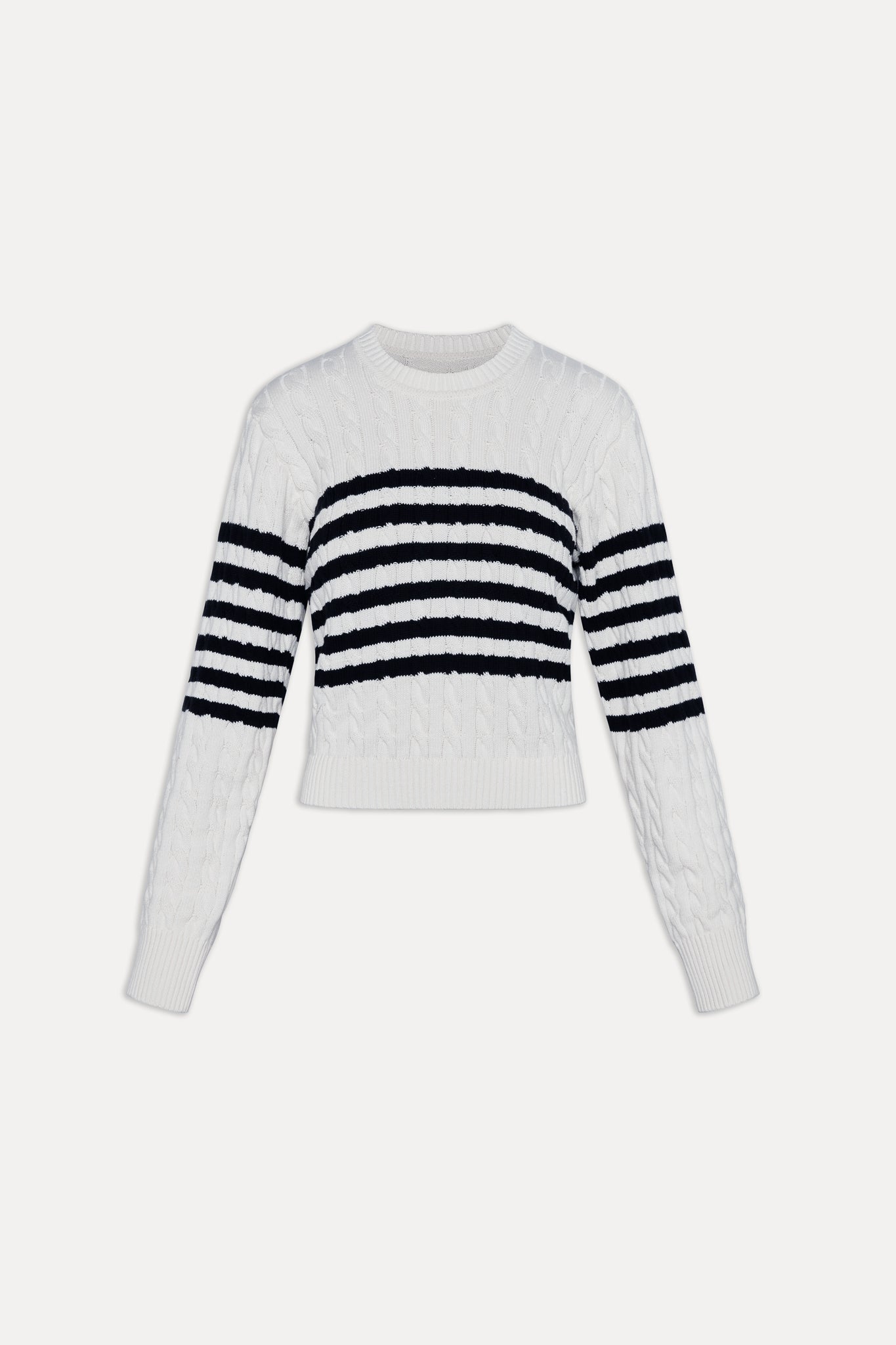 Varsity Striped Cable Knit Sweater - Ivory Frankies Bikinis Outlet