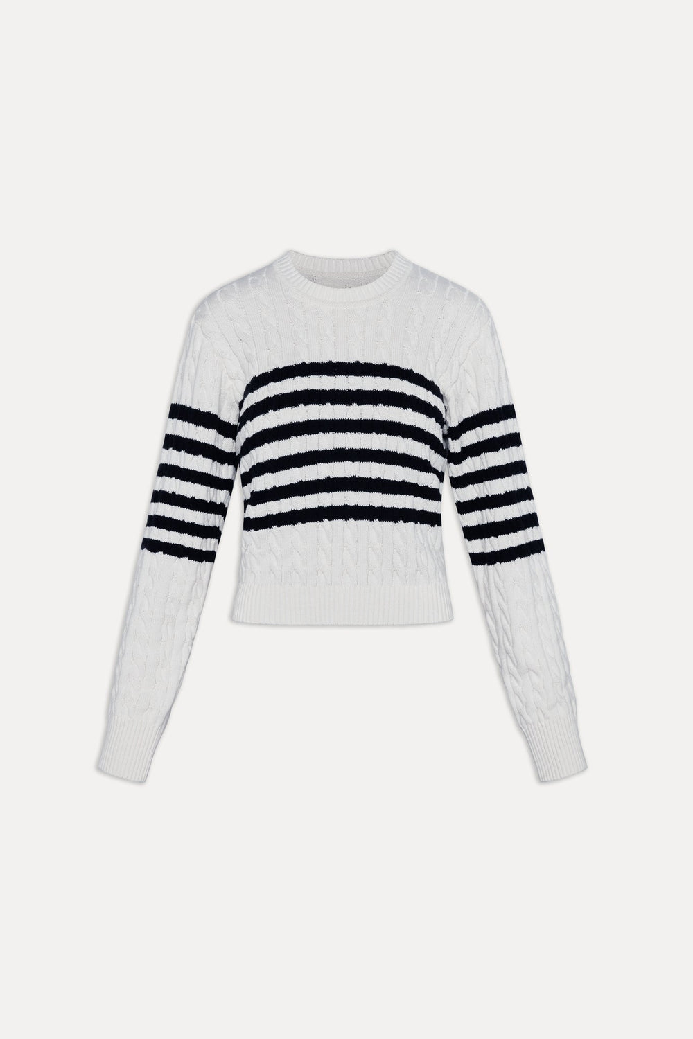 Varsity Striped Cable Knit Sweater - Ivory Frankies Bikinis Outlet