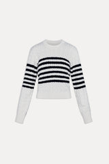 Varsity Striped Cable Knit Sweater - Ivory Frankies Bikinis Outlet