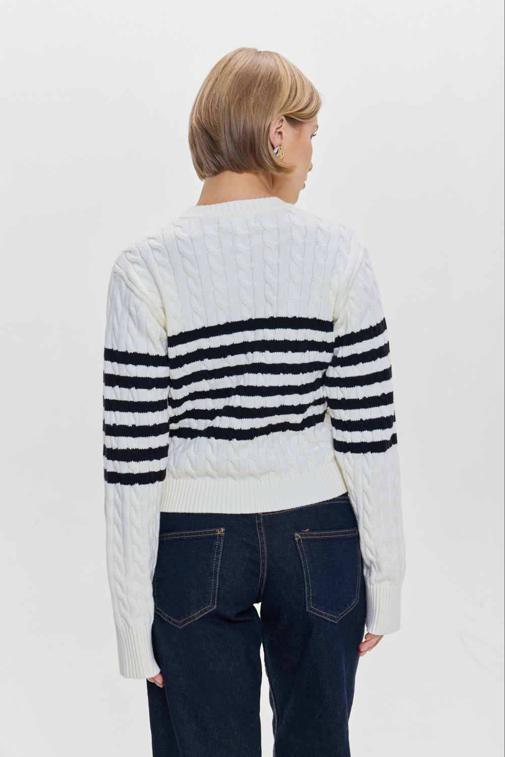 Varsity Striped Cable Knit Sweater - Ivory Frankies Bikinis Outlet