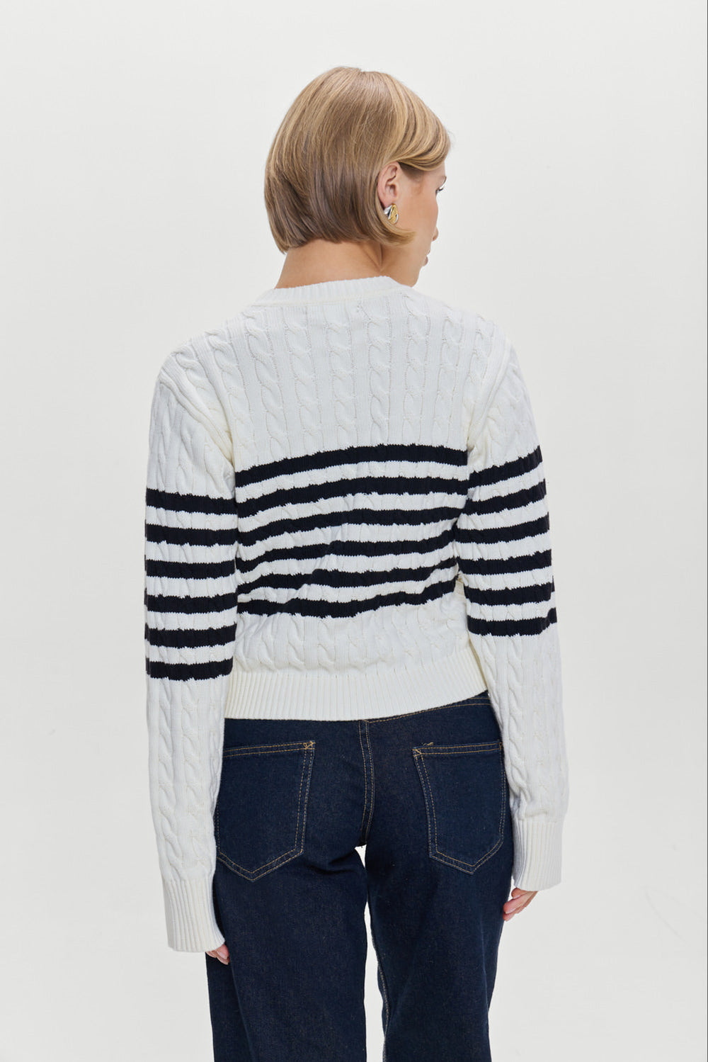 Varsity Striped Cable Knit Sweater - Ivory Frankies Bikinis Outlet