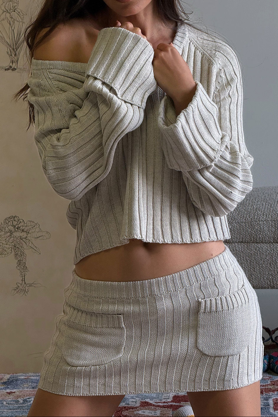 Ashton Knit Mini Skort - Cream Frankies Bikinis Online