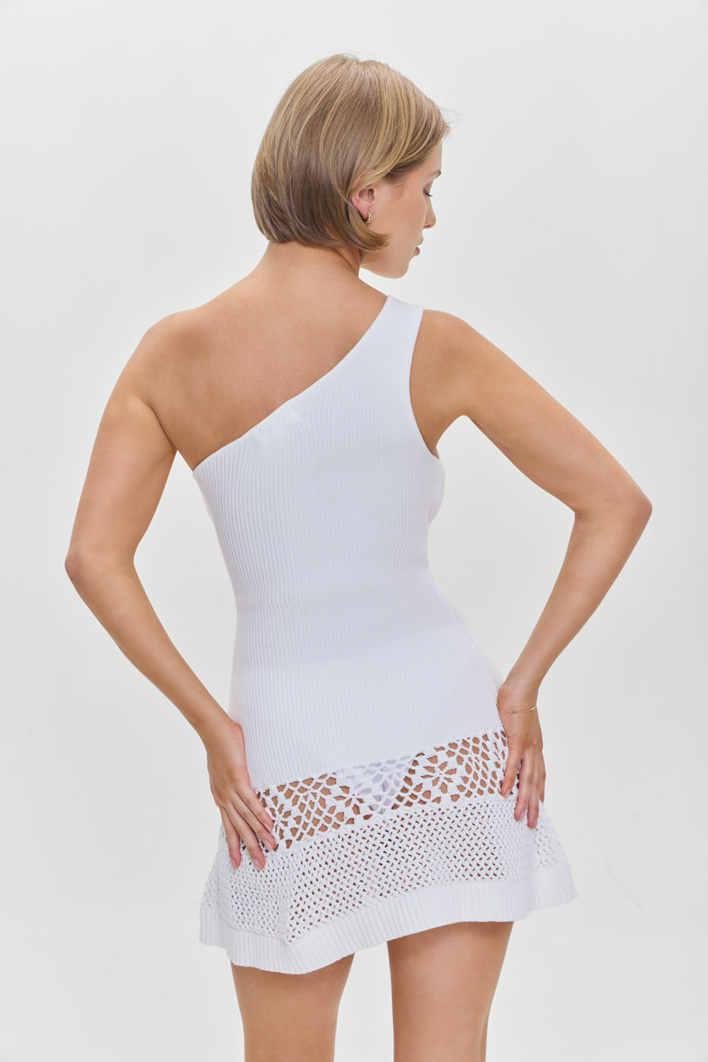 Serenade One Shoulder Crochet Dress - White Frankies Bikinis Outlet