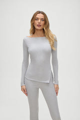 Talia Long Sleeve Shirt - Heather Grey Frankies Bikinis Discount
