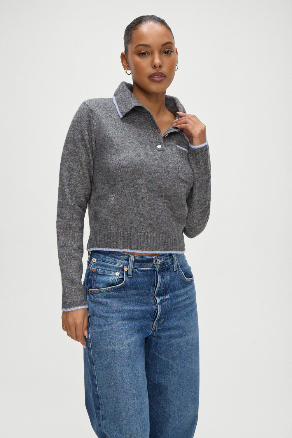 Carolyn Collared Sweater - Winter Sky Frankies Bikinis Online