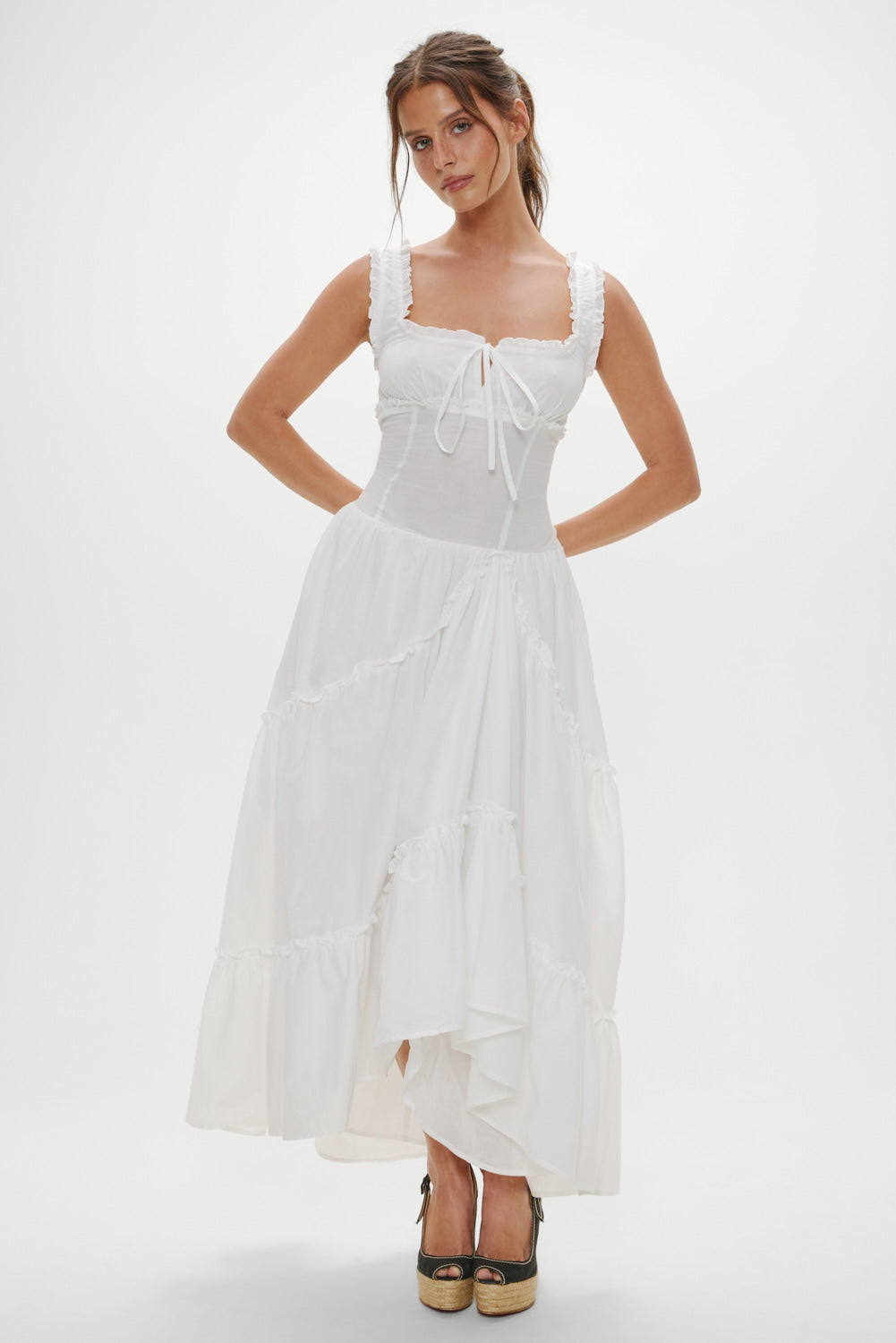 Keepsake Cotton Ruffle Maxi Dress - Daisy White Frankies Bikinis For Sale