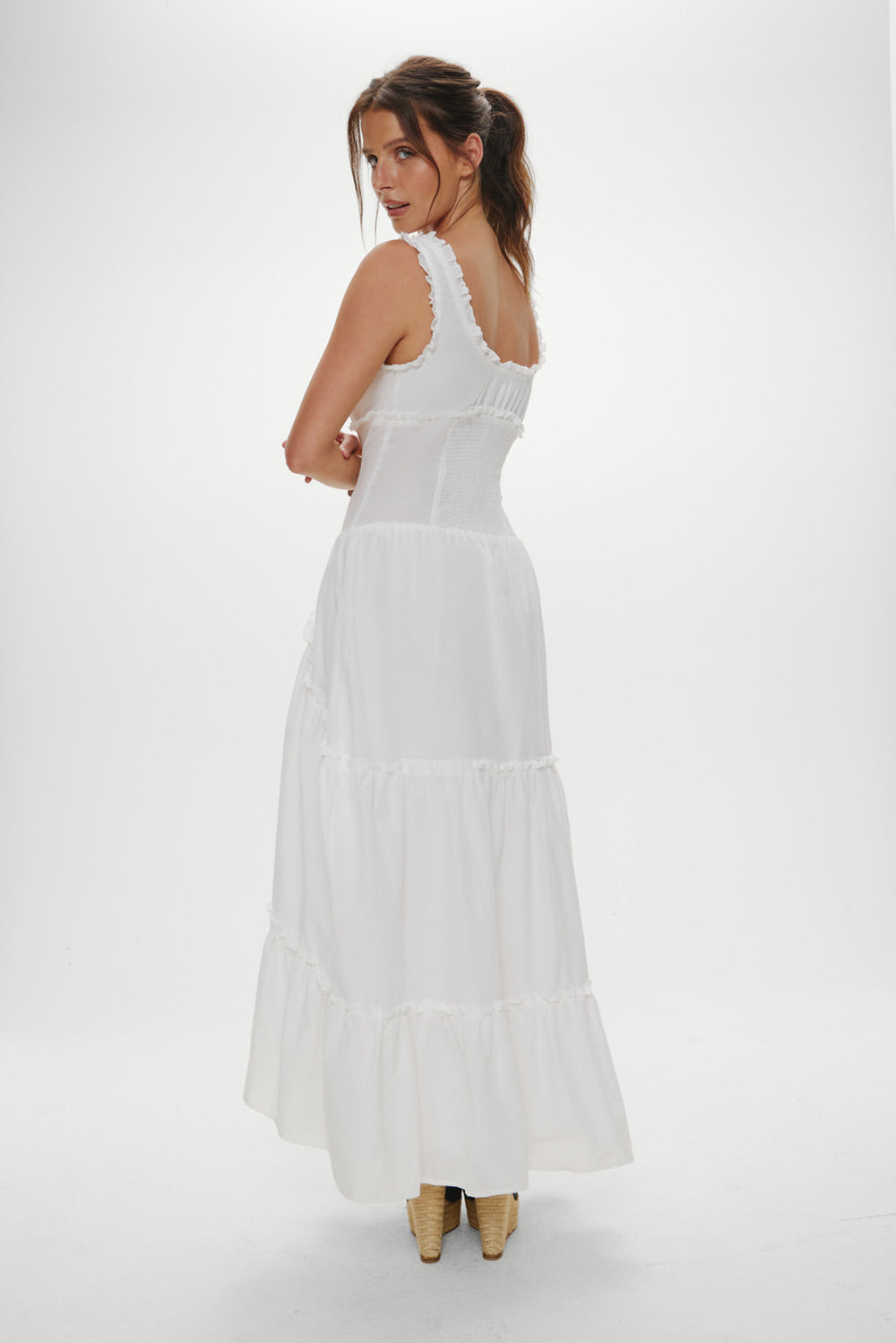 Keepsake Cotton Ruffle Maxi Dress - Daisy White Frankies Bikinis For Sale