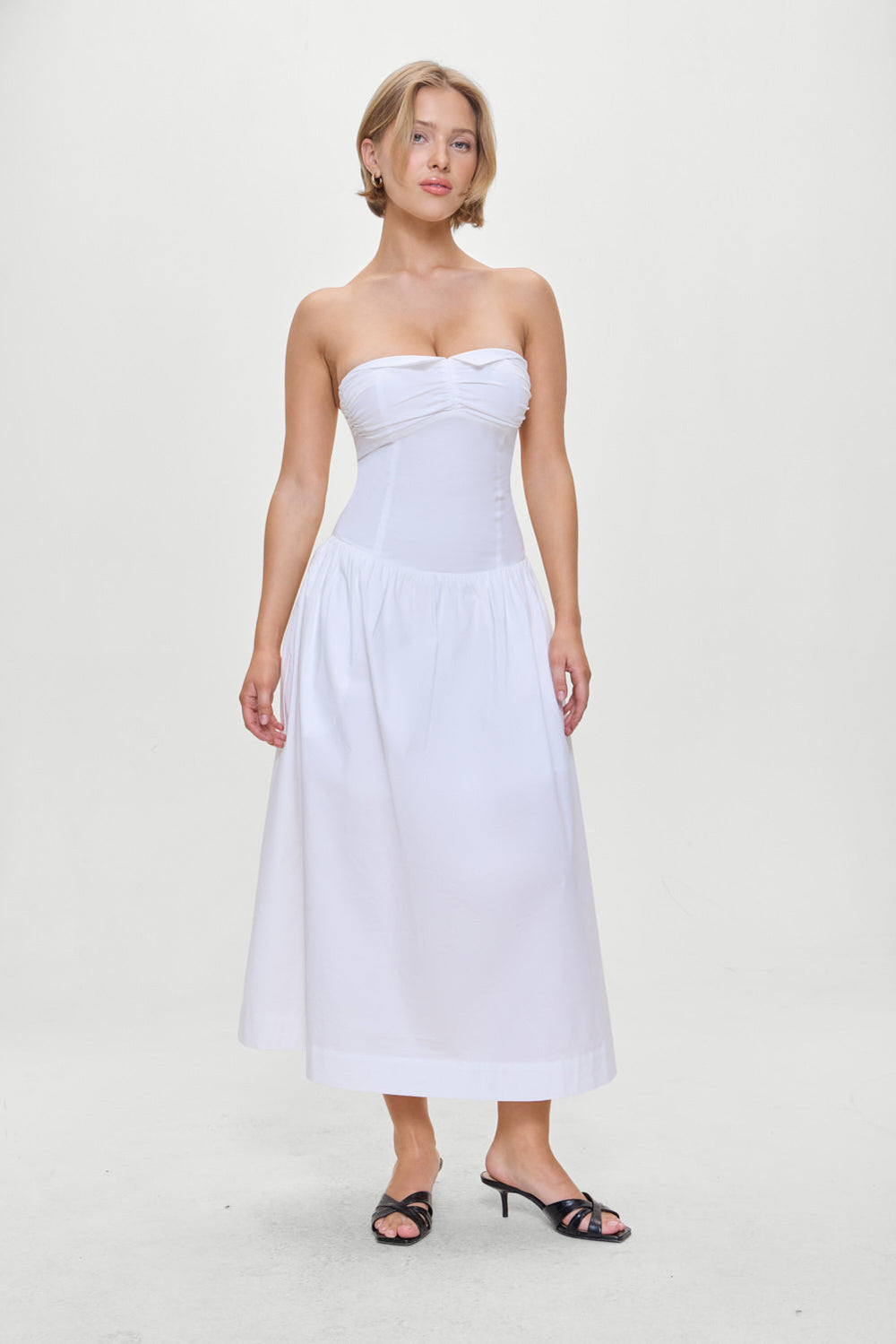 Horizon Strapless Collared Midi Dress - White Frankies Bikinis Outlet