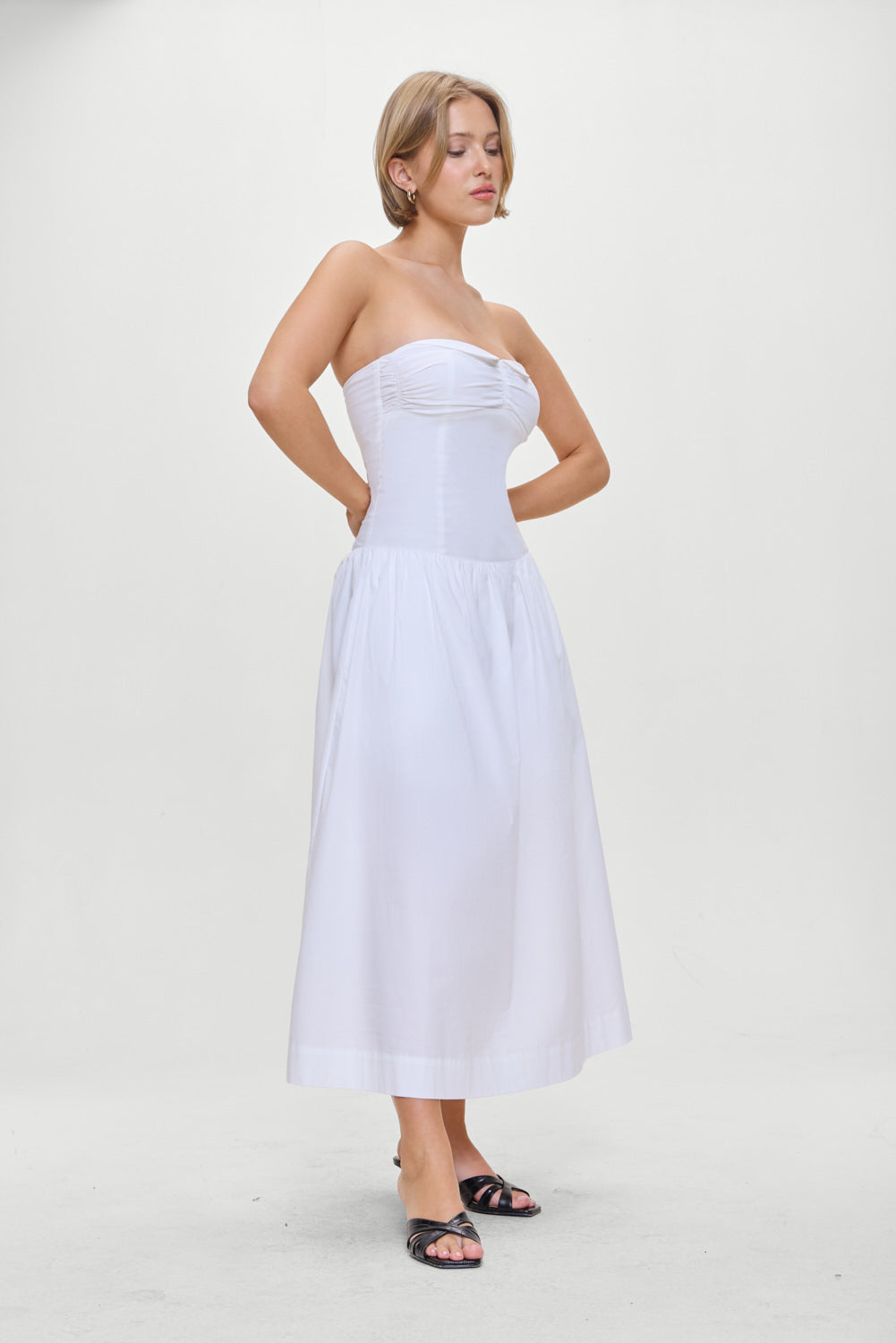 Horizon Strapless Collared Midi Dress - White Frankies Bikinis Outlet
