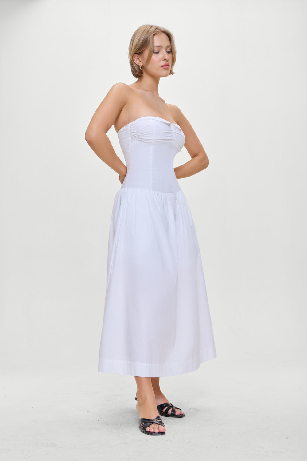 Horizon Strapless Collared Midi Dress - White Frankies Bikinis Outlet