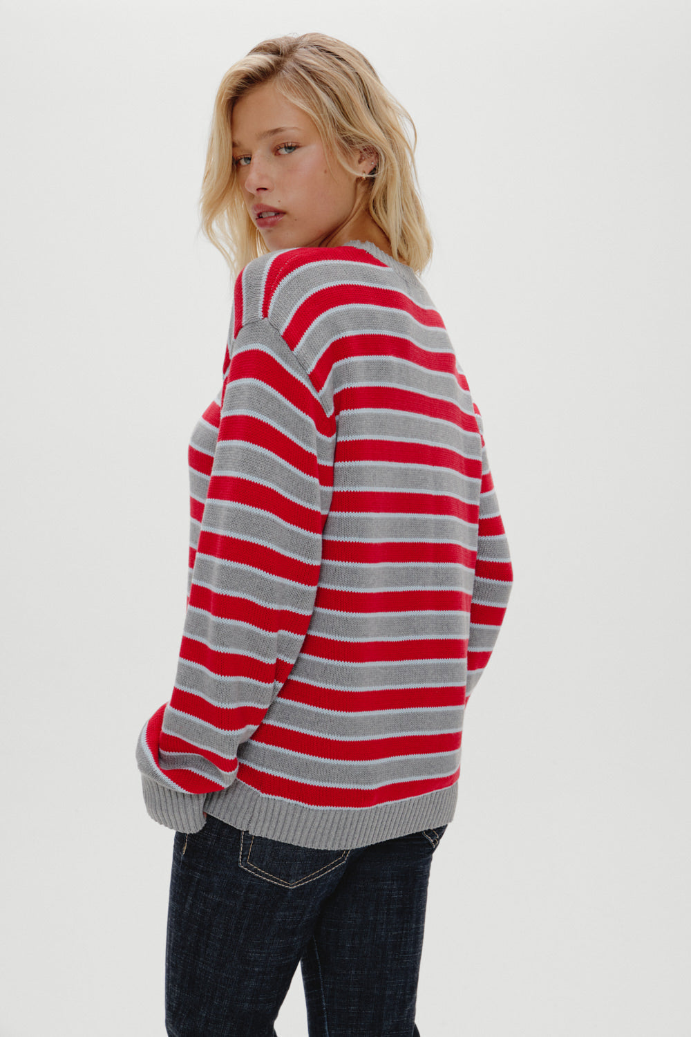 Sloane Oversized Knit Sweater - Cloud Cover Stripe Frankies Bikinis Online
