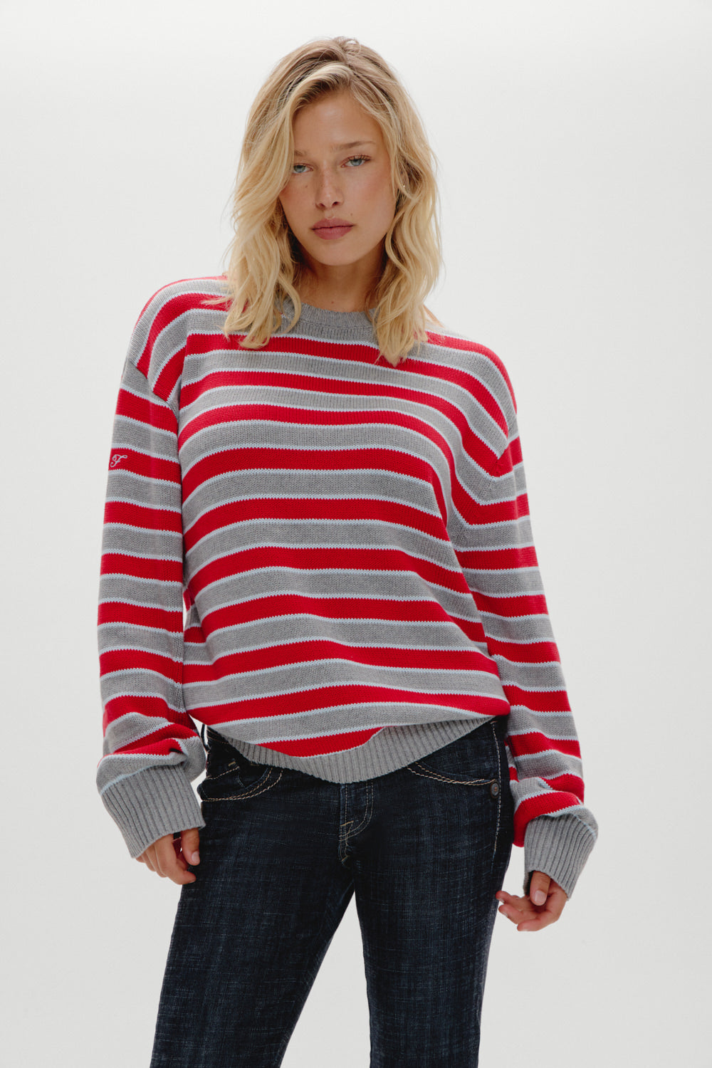 Sloane Oversized Knit Sweater - Cloud Cover Stripe Frankies Bikinis Online