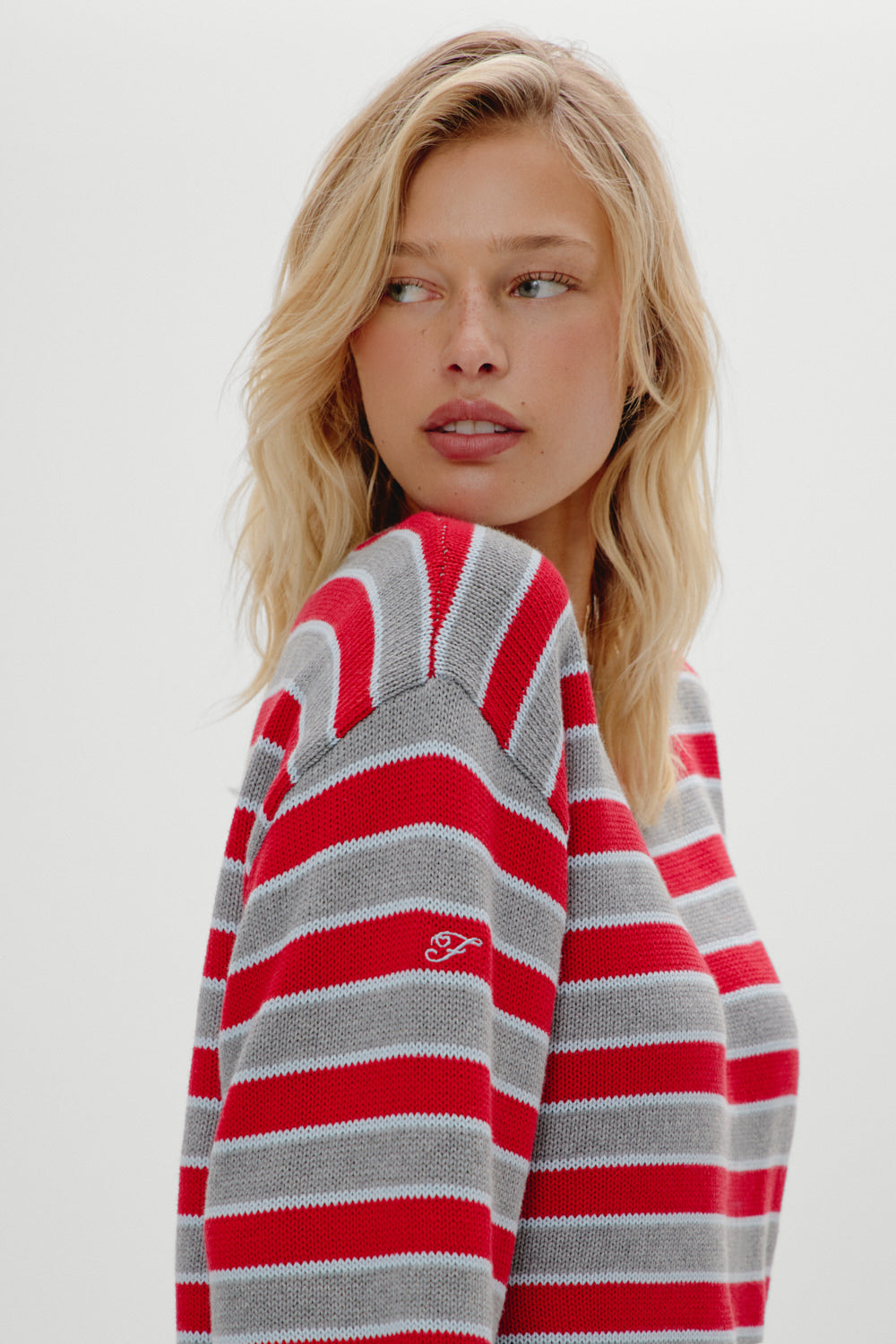 Sloane Oversized Knit Sweater - Cloud Cover Stripe Frankies Bikinis Online