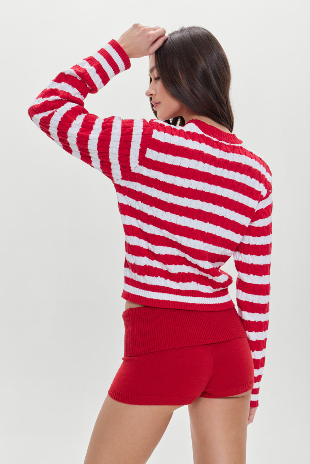 Varsity Cable Knit Sweater - Heartstrings Stripe Frankies Bikinis Outlet