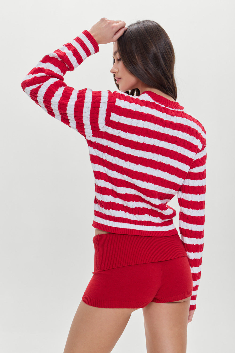 Varsity Cable Knit Sweater - Heartstrings Stripe Frankies Bikinis Outlet