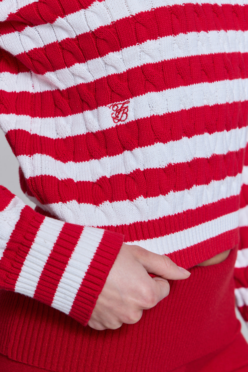 Varsity Cable Knit Sweater - Heartstrings Stripe Frankies Bikinis Outlet