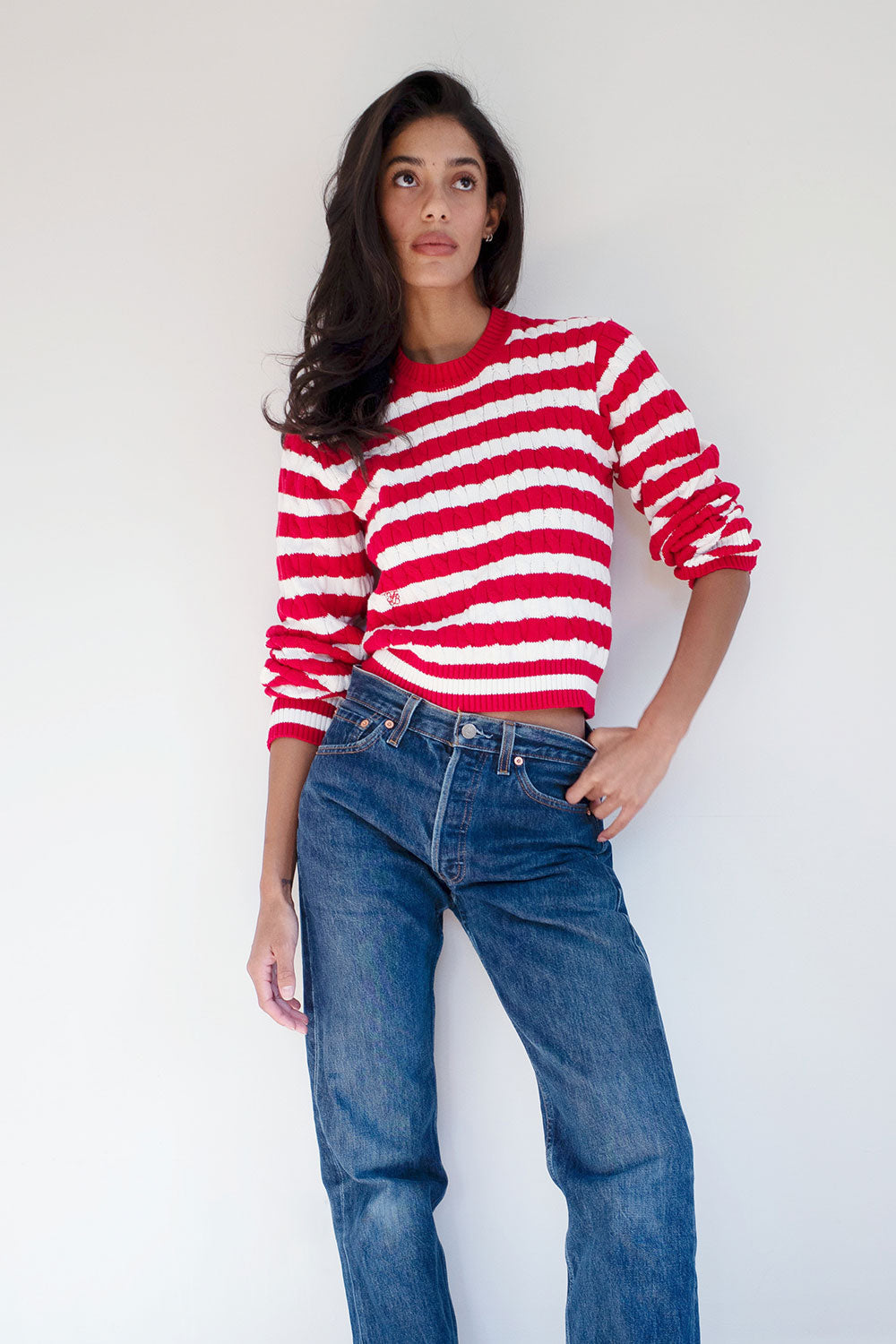 Varsity Cable Knit Sweater - Heartstrings Stripe Frankies Bikinis Outlet