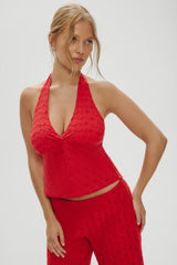 Cora Eyelet Halter Top - Red Rose Frankies Bikinis Online