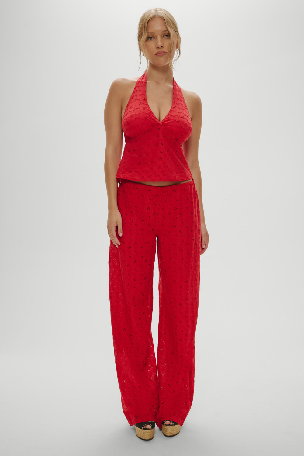 Cora Eyelet Halter Top - Red Rose Frankies Bikinis Online