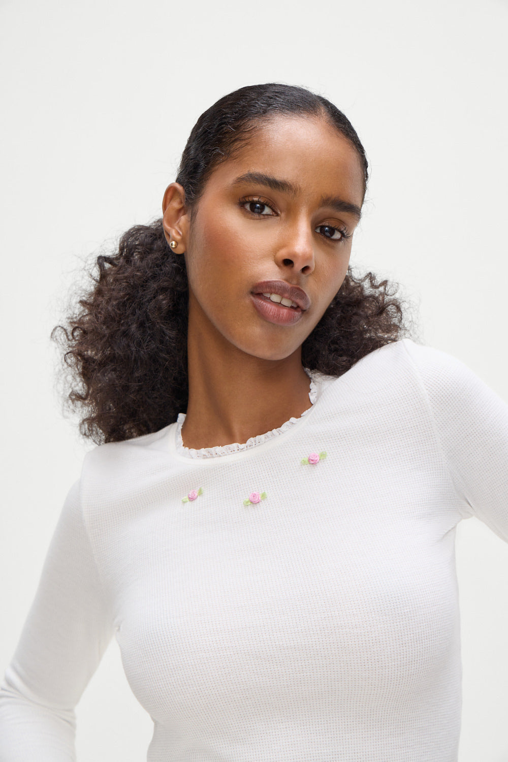 Eve Waffle Long Sleeve Shirt - White Frankies Bikinis Discount