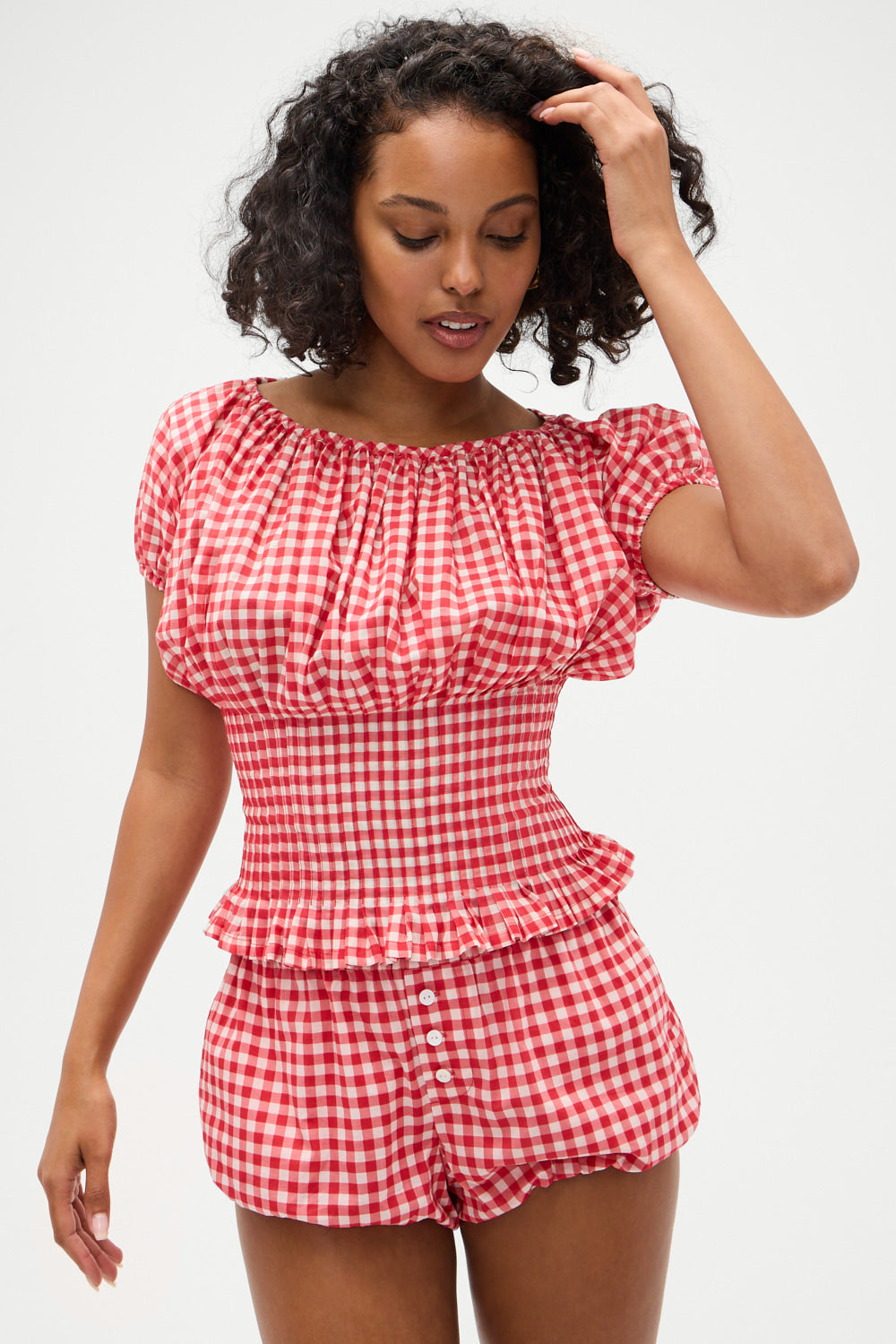 Cider Gingham Blouse - Cherry Gingham Frankies Bikinis For Sale