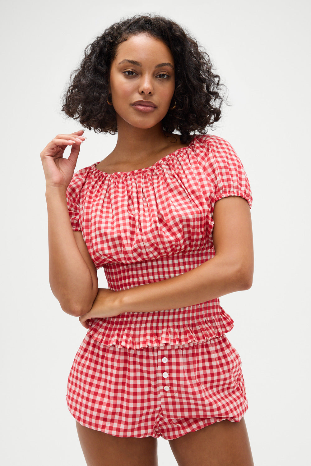 Cider Gingham Blouse - Cherry Gingham Frankies Bikinis For Sale
