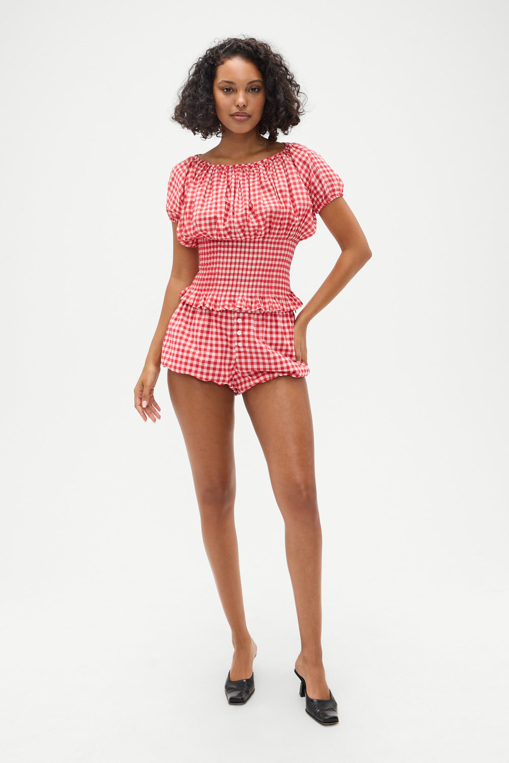 Cider Gingham Blouse - Cherry Gingham Frankies Bikinis For Sale