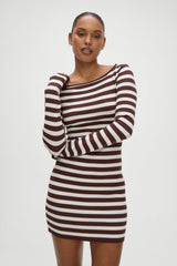 Luca Knit Mini Dress - Brown Sugar Stripe Frankies Bikinis Online