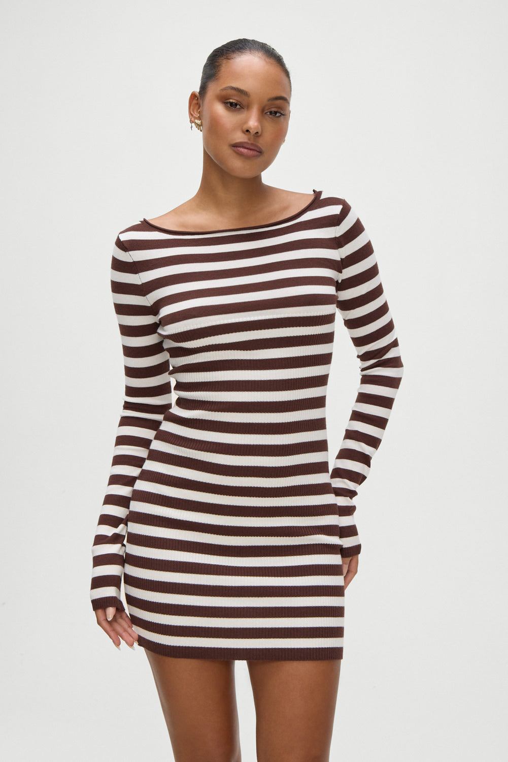 Luca Knit Mini Dress - Brown Sugar Stripe Frankies Bikinis Online
