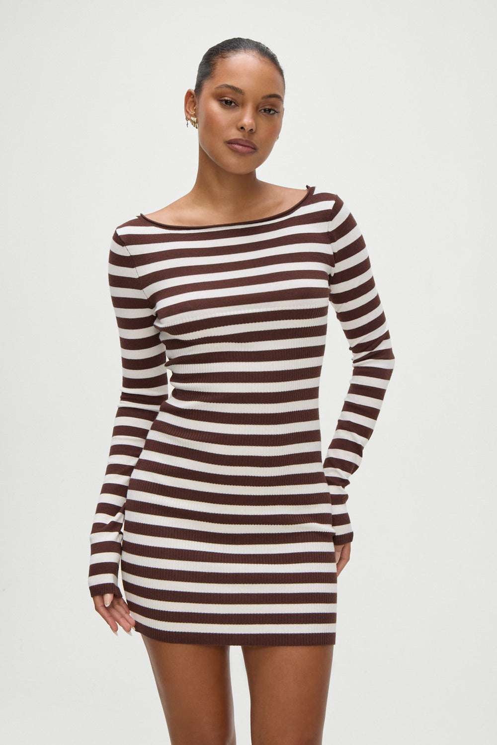 Luca Knit Mini Dress - Brown Sugar Stripe Frankies Bikinis Online