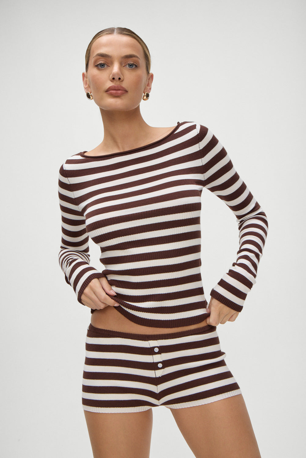 Bradley Knit Booty Shorts - Brown Sugar Stripe Frankies Bikinis Online