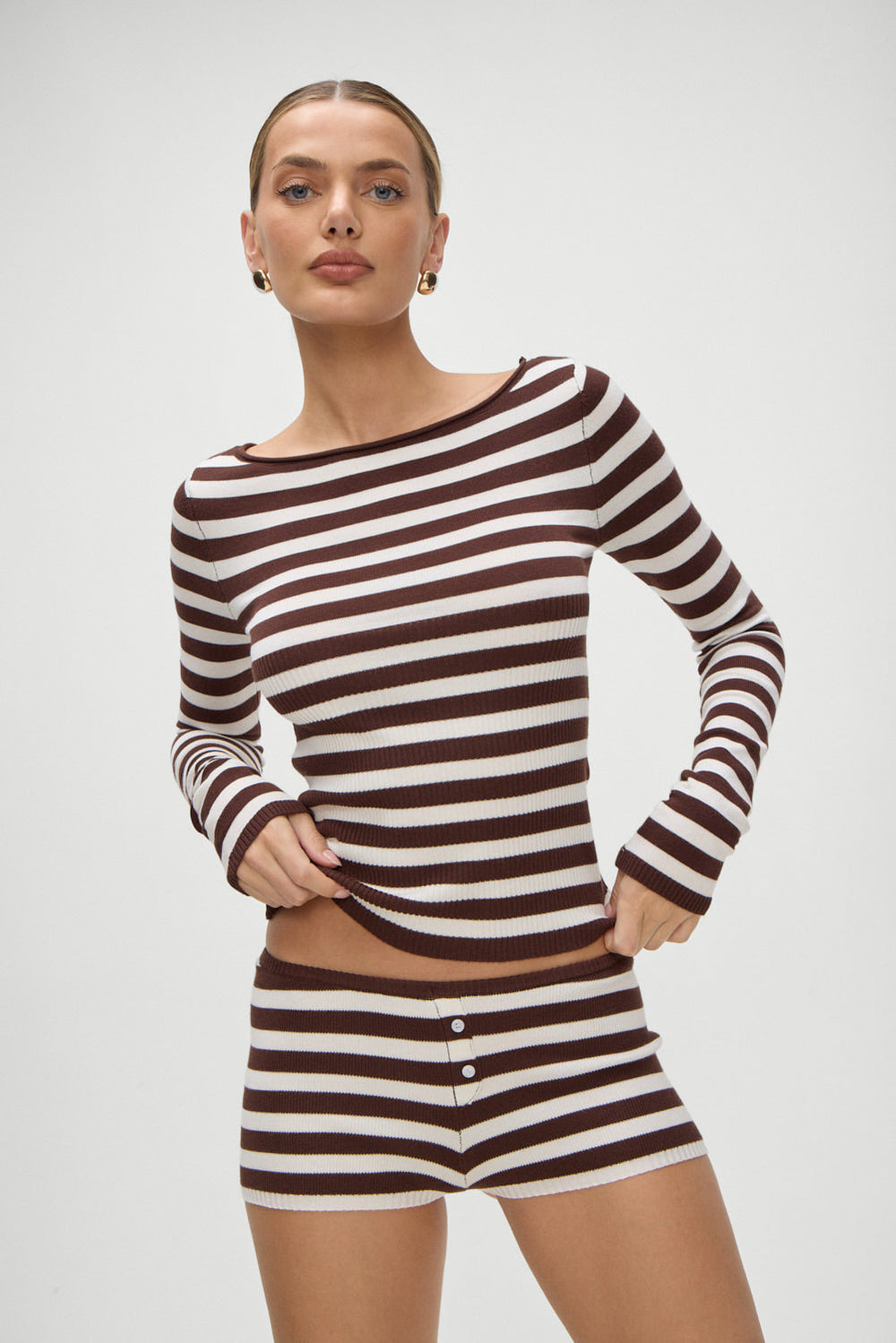 Bradley Knit Booty Shorts - Brown Sugar Stripe Frankies Bikinis Online