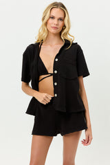 Coco Terry Button Up Shirt - Black Frankies Bikinis Online