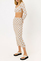 Piper Terry Long Sleeve Crop Top - Nude Daisy Frankies Bikinis Discount