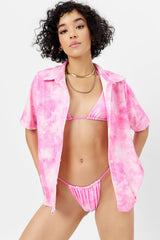 Hunter Terry Button Up Shirt - Distorted Pink Dye Frankies Bikinis Sale
