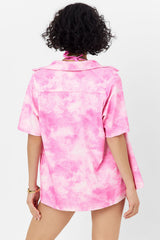 Hunter Terry Button Up Shirt - Distorted Pink Dye Frankies Bikinis Sale