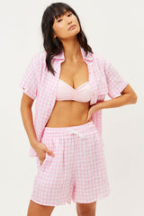 Lou Button Up Top - Pink Picnic Frankies Bikinis Online