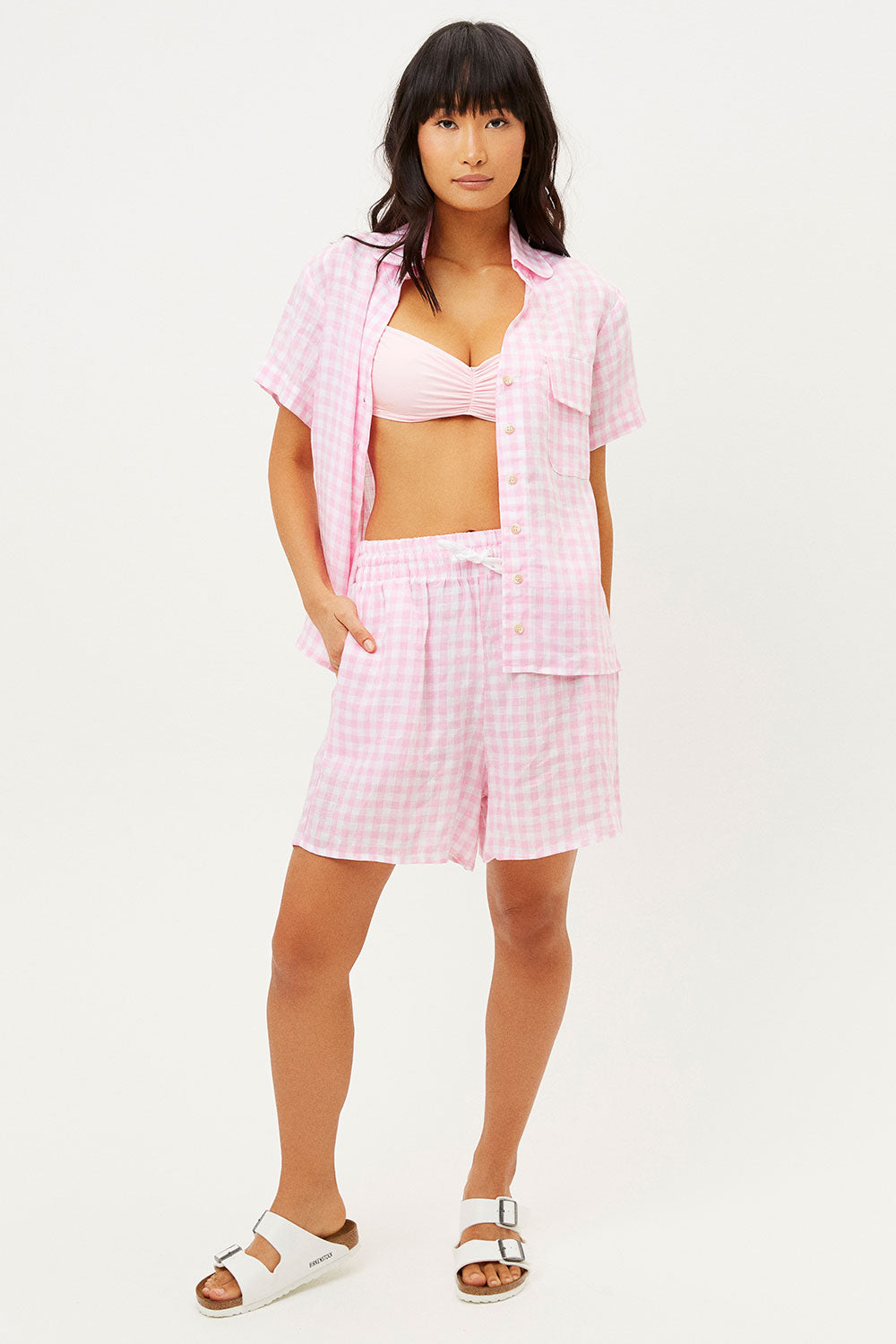 Lou Button Up Top - Pink Picnic Frankies Bikinis Online